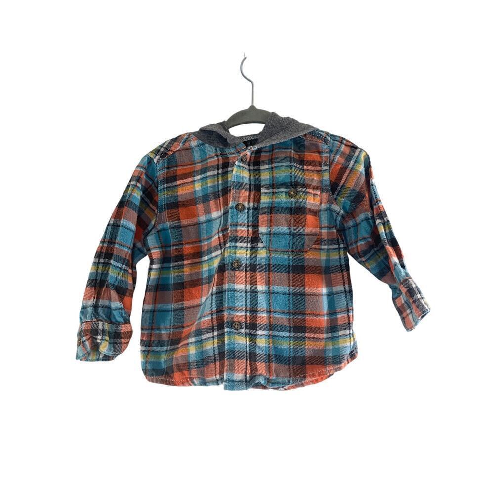 CARTER’S Boy’s Hooded Button Down Long Sleeve Flannel Shirt / Size: 12 Months - Picture 1 of 5